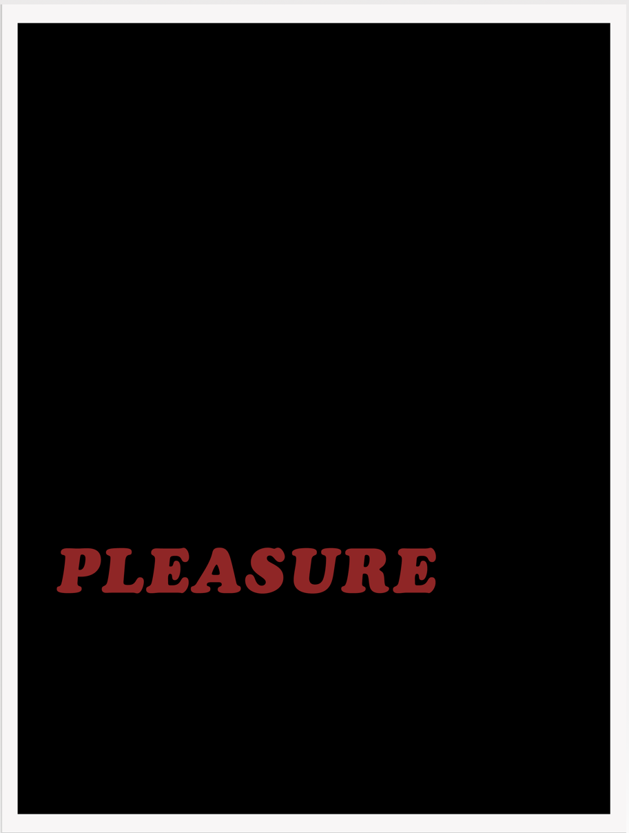 Black background with red 'PLEASURE' text